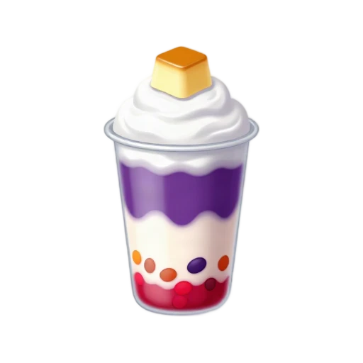 Halo-halo in a clear cup with colorful layers and golden leche flan on top