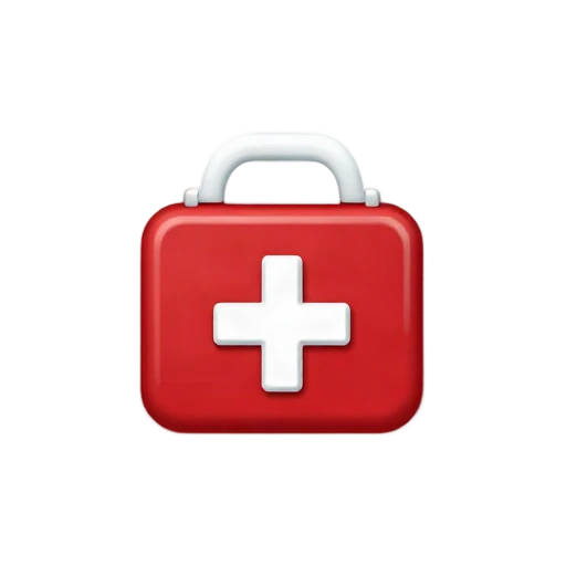 One compact red first aid kit with rounded corners, white handle, and a bold white cross on the front, front three-quarter view, no person, text, shadow, or scenery.