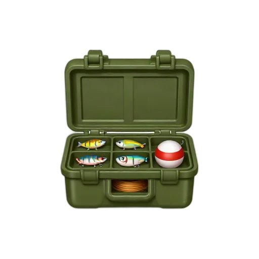 Open fishing tackle box with colorful gear compartments