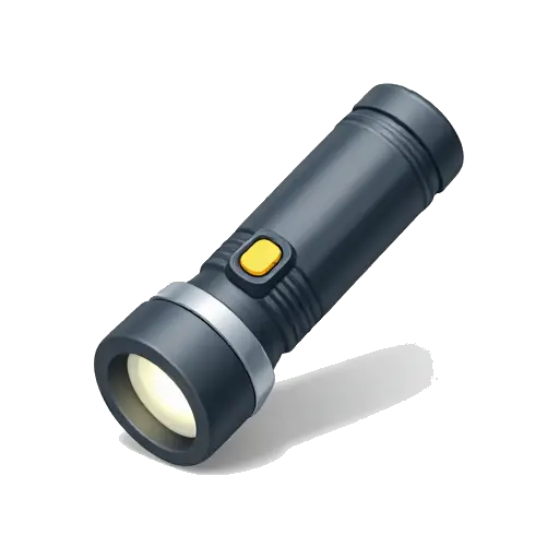 Dark gray flashlight switched on