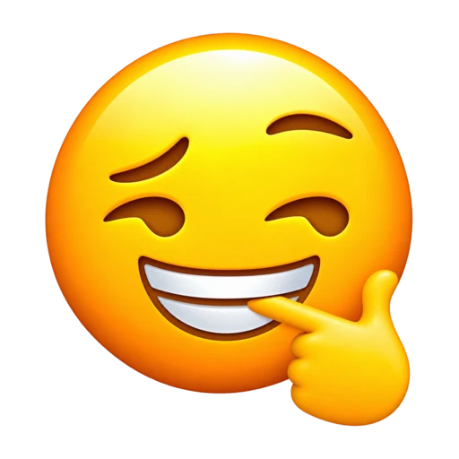 Flirty grinning yellow face touching a finger to its teeth