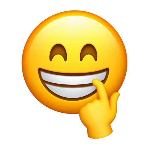 Grinning yellow face touching a finger to the corner of its smile