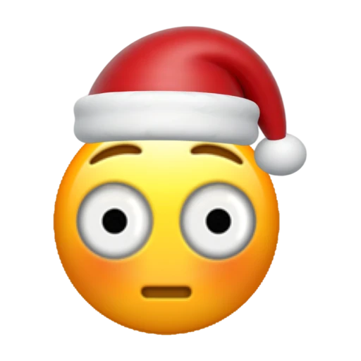 Flushed emoji face wearing a red Santa hat on a transparent background.