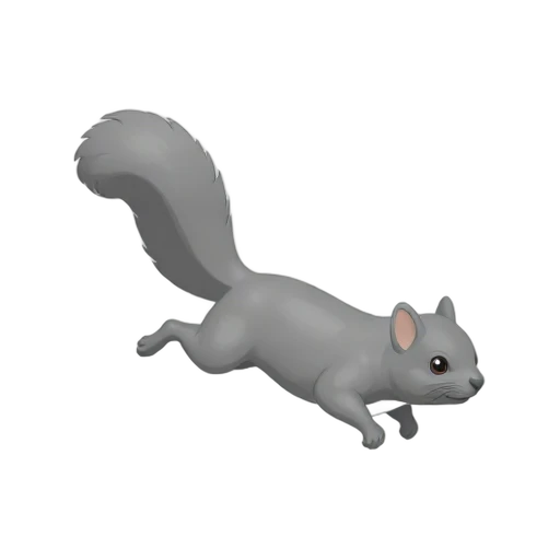 One gray flying squirrel gliding diagonally with membrane stretched between legs and fluffy tail, no tree, shadow, or scenery.