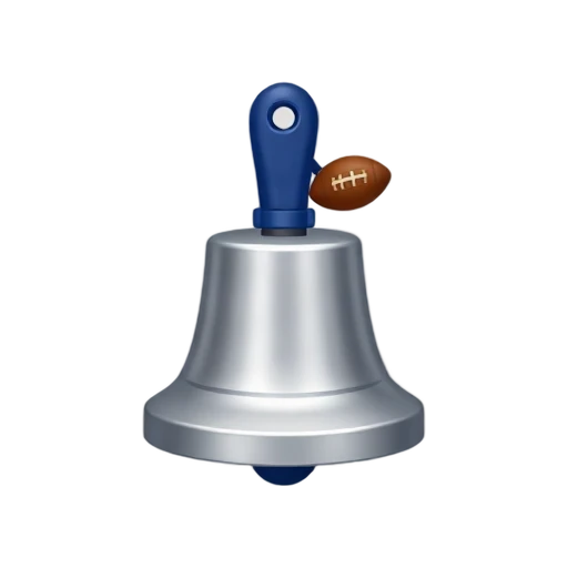 Silver football fan cowbell with blue handle