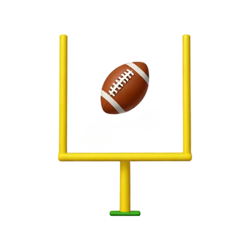 American football arcing toward yellow field goal posts