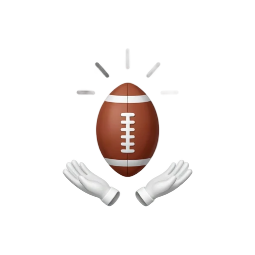 Dropped American football falling between two white receiver gloves
