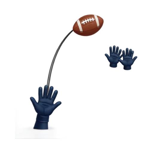 Long American football pass arcing toward receiver gloves