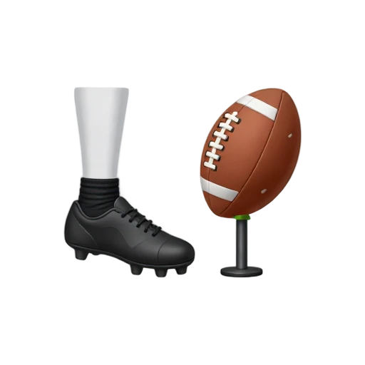 Cleated foot kicking an American football from a tee