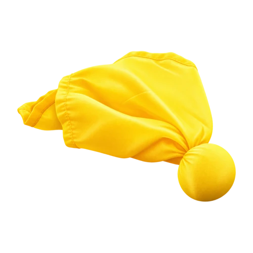 Loose yellow football penalty flag gathered around a round yellow weight