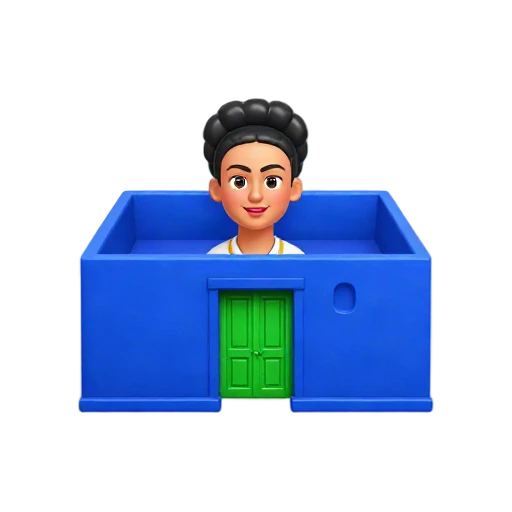 cobalt blue courtyard walls and bright green doorway, depicting Frida Kahlo Blue House.