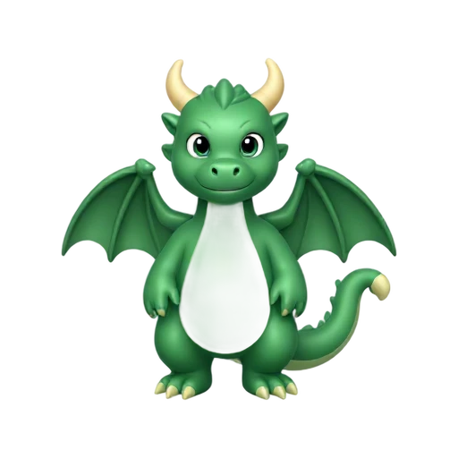 Friendly green dragon standing with folded wings