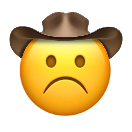 Frowning Face Cowboy on a transparent background with a brown cowboy hat.
