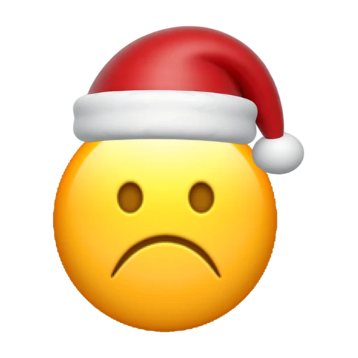 Frowning Face emoji face wearing a red Santa hat on a transparent background.