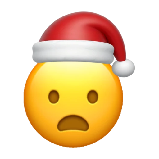 Frowning emoji face wearing a red Santa hat on a transparent background.