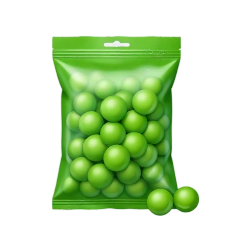 Green frozen-peas package with peas visible through a window