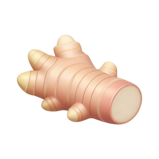 Galangal root with ringed skin and pale ivory cut surface