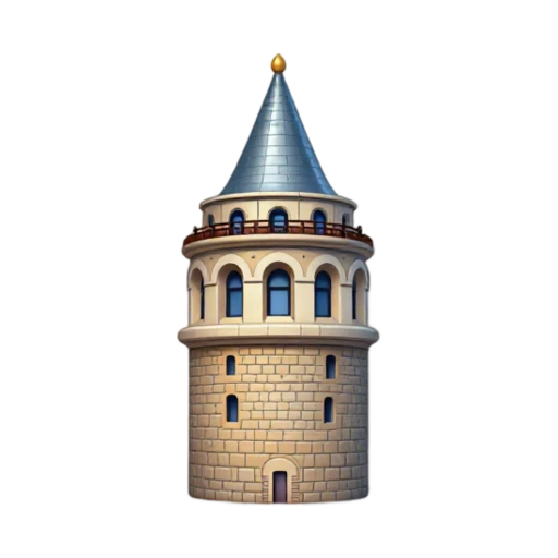 round stone tower and conical roof, depicting Galata Tower.