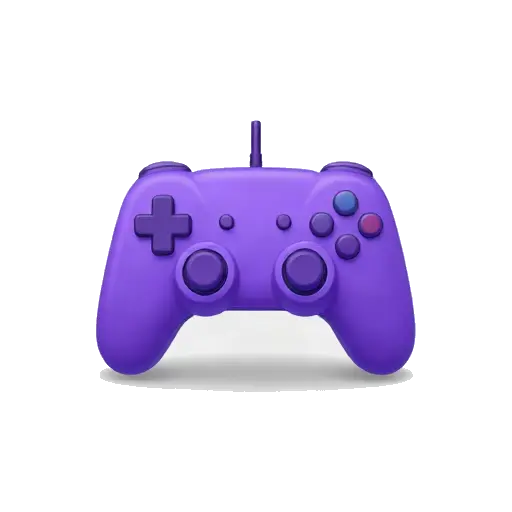 One purple video game controller facing forward with two thumb sticks, directional pad, four buttons, and no cord or background.