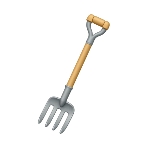 Garden Fork with four straight steel tines and wooden shaft with D-shaped grip