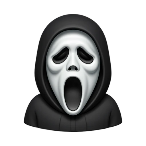 Ghostface with elongated white mask and black oval screaming mouth
