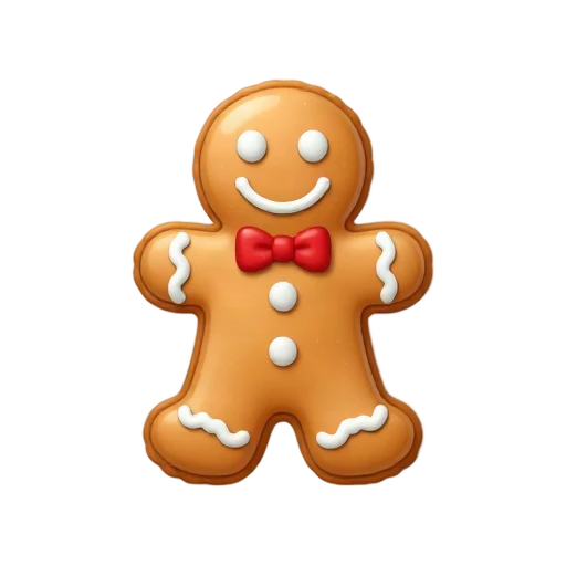 Gingerbread person cookie with white icing face and buttons