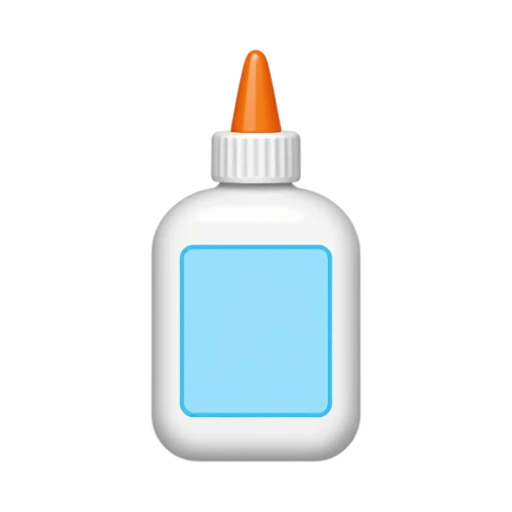White squeezable glue bottle with orange nozzle cap and a blank label