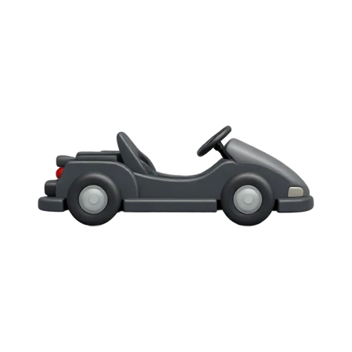Go-Kart with low open chassis and small slick wheels
