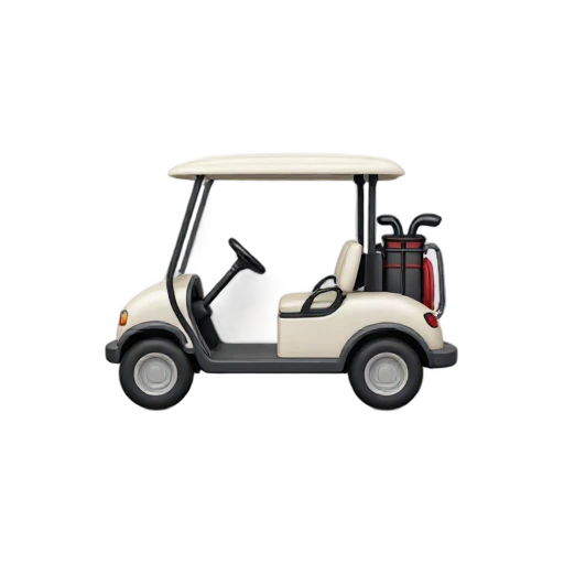 Golf Cart with open-sided passenger cabin and flat canopy roof