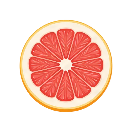 Grapefruit half with pink segments and pale yellow rind