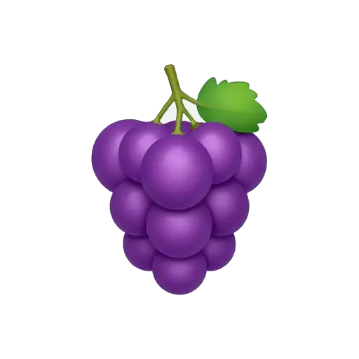One compact bunch of purple grapes with a short green stem and one leaf, plump glossy grapes, no background.