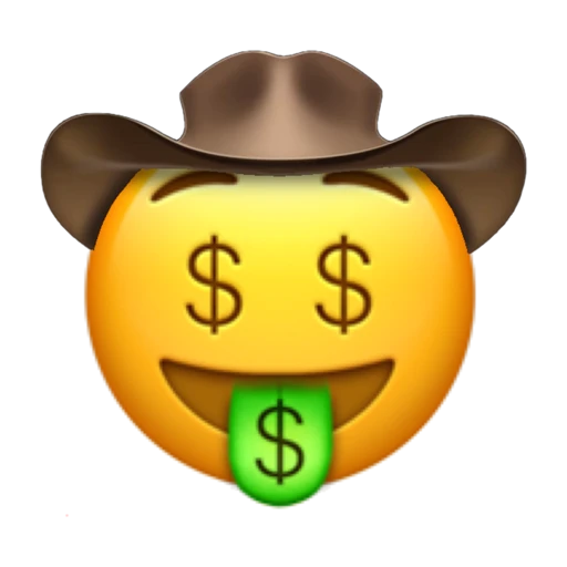 Greedy Cowboy on a transparent background with a brown cowboy hat.