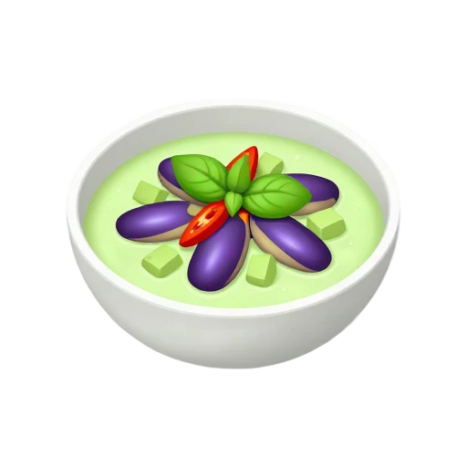 Thai green curry with green coconut sauce, eggplant, and basil