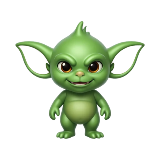 Gremlin with very large pointed ears and scaly green mischievous creature