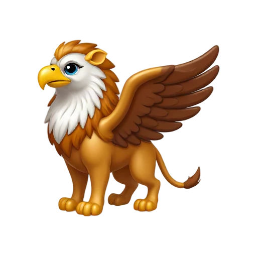 Golden griffin standing with folded wings