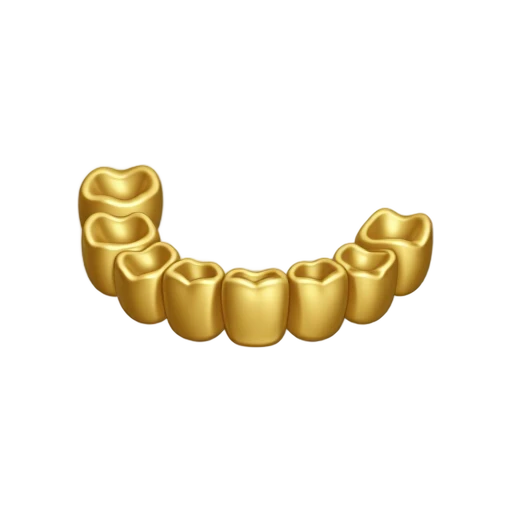 One removable upper-teeth grillz dental accessory, a curved row of gold tooth caps with individual tooth divisions and smooth reflective gold surfaces