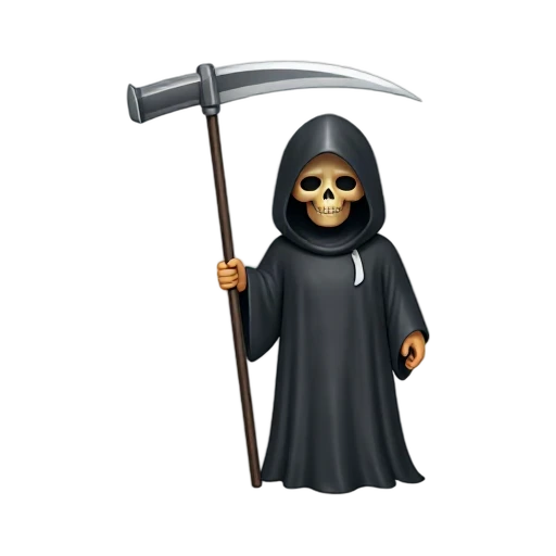 Grim reaper with dark hood, skull face, and long scythe