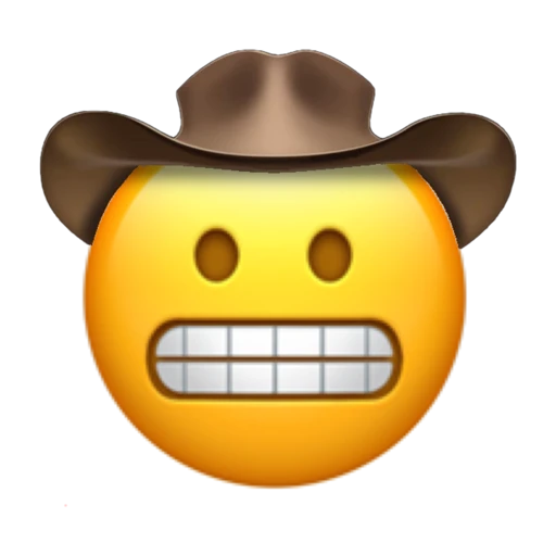 Grimacing Cowboy on a transparent background with a brown cowboy hat.