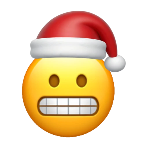 Grimacing emoji face wearing a red Santa hat on a transparent background.