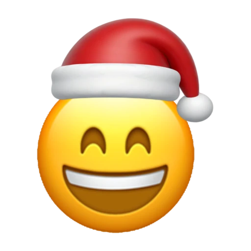 Grinning emoji face wearing a red Santa hat on a transparent background.