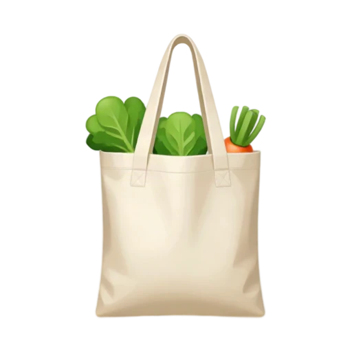 Reusable canvas shopping tote holding vegetables and greens