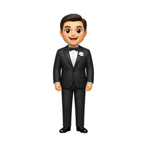 Groom wearing a black tuxedo and bow tie