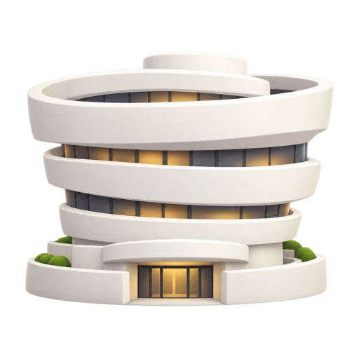 white widening spiral and continuous curved museum facade, depicting Guggenheim Museum New York.