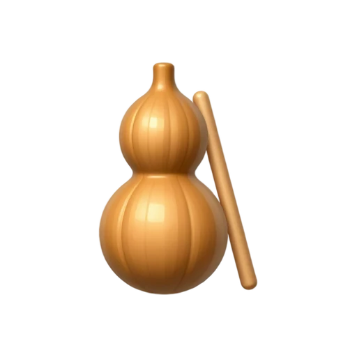Güiro with hollow tan gourd body and closely spaced carved ridges