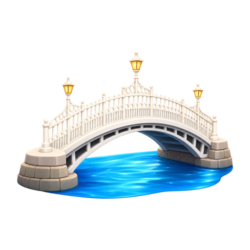 white curved pedestrian bridge and ornate iron railings, depicting Ha'penny Bridge.