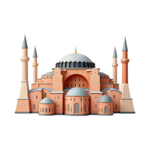 Hagia Sophia central dome and four minarets