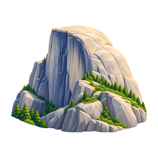 rounded granite crown and sheer vertical cut face, depicting Half Dome.