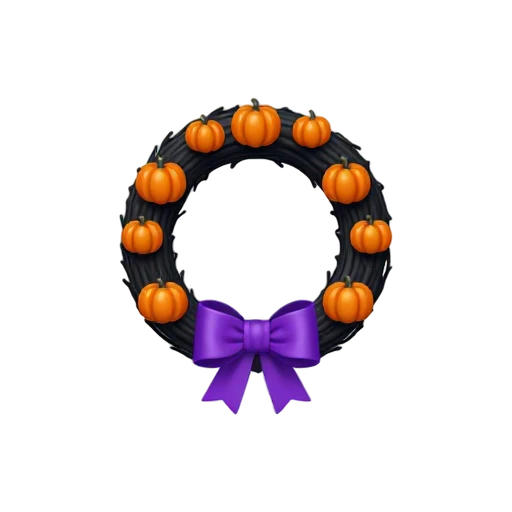 Halloween wreath with black twigs, tiny pumpkins, and purple ribbon