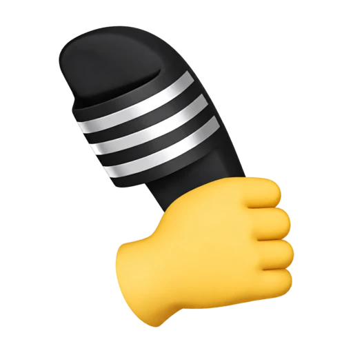 Yellow hand holding a black striped chancla sandal