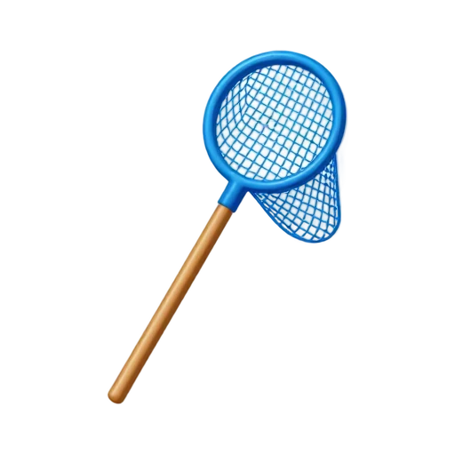 Blue catching net with a wooden handle
